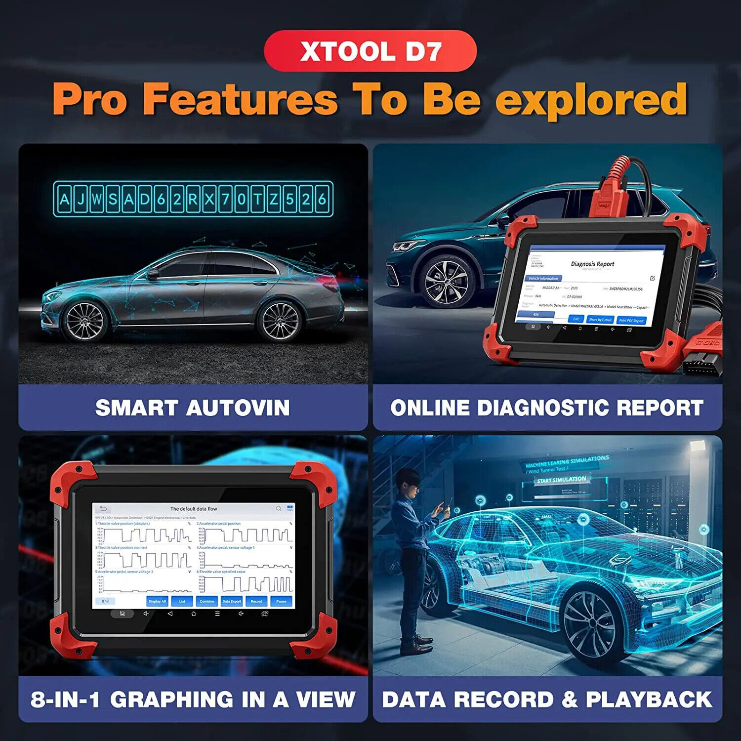 2024 XTOOL D7 OBD2 Full System Auto VIN Diagnostic Scanner Bi-Directional Tool