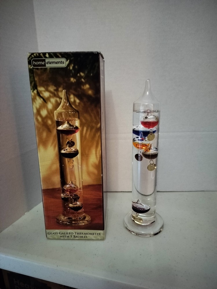 Home Elements Glass Galileo Thermometer With 5 Floating Multicolor Bubble Sphere