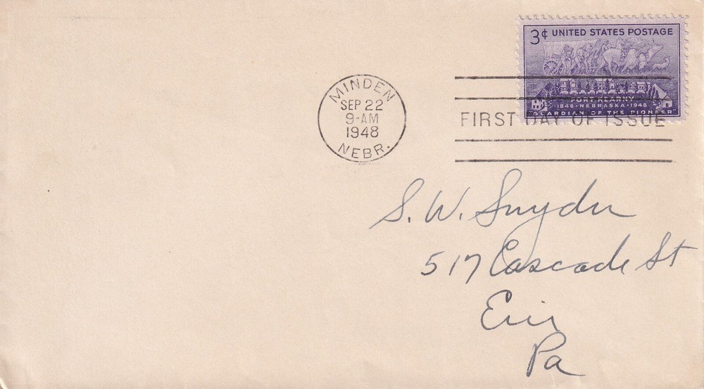 STAMP US SCOTT 970 "Fort Kearny" 3 CENT 1948 FDC - D