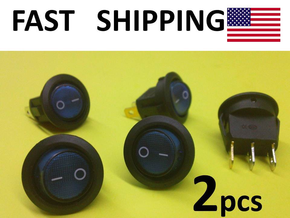 2x simple auto dash / accessory SWITCH - blue light up switch 12vDC universal