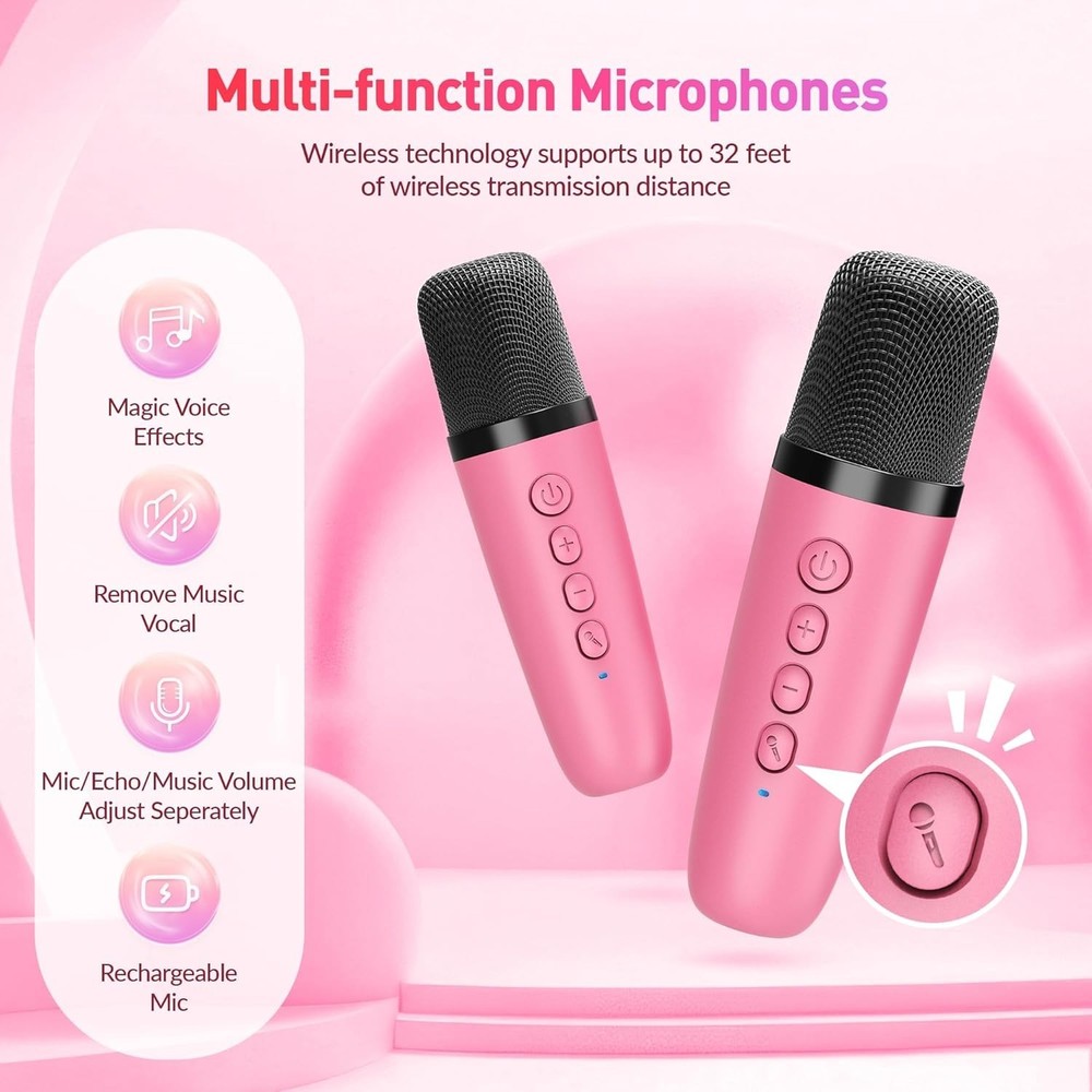 Compact Karaoke System with Wireless Microphones - Endless Entertainment Options