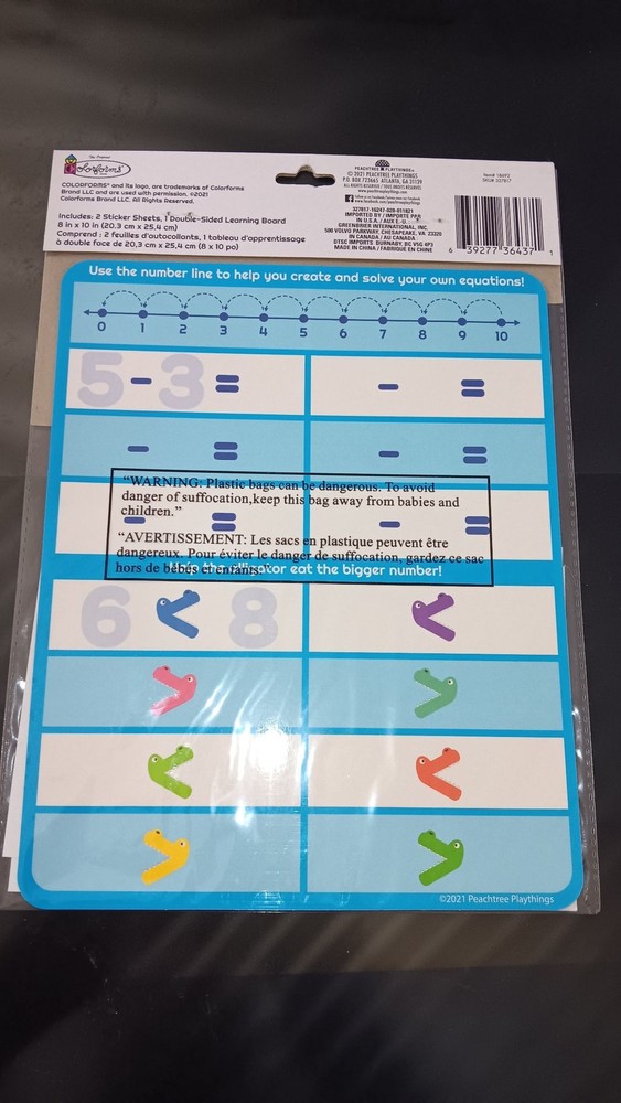 Colorforms Subtraction Learning Board Reversible Math Activity With Stickers