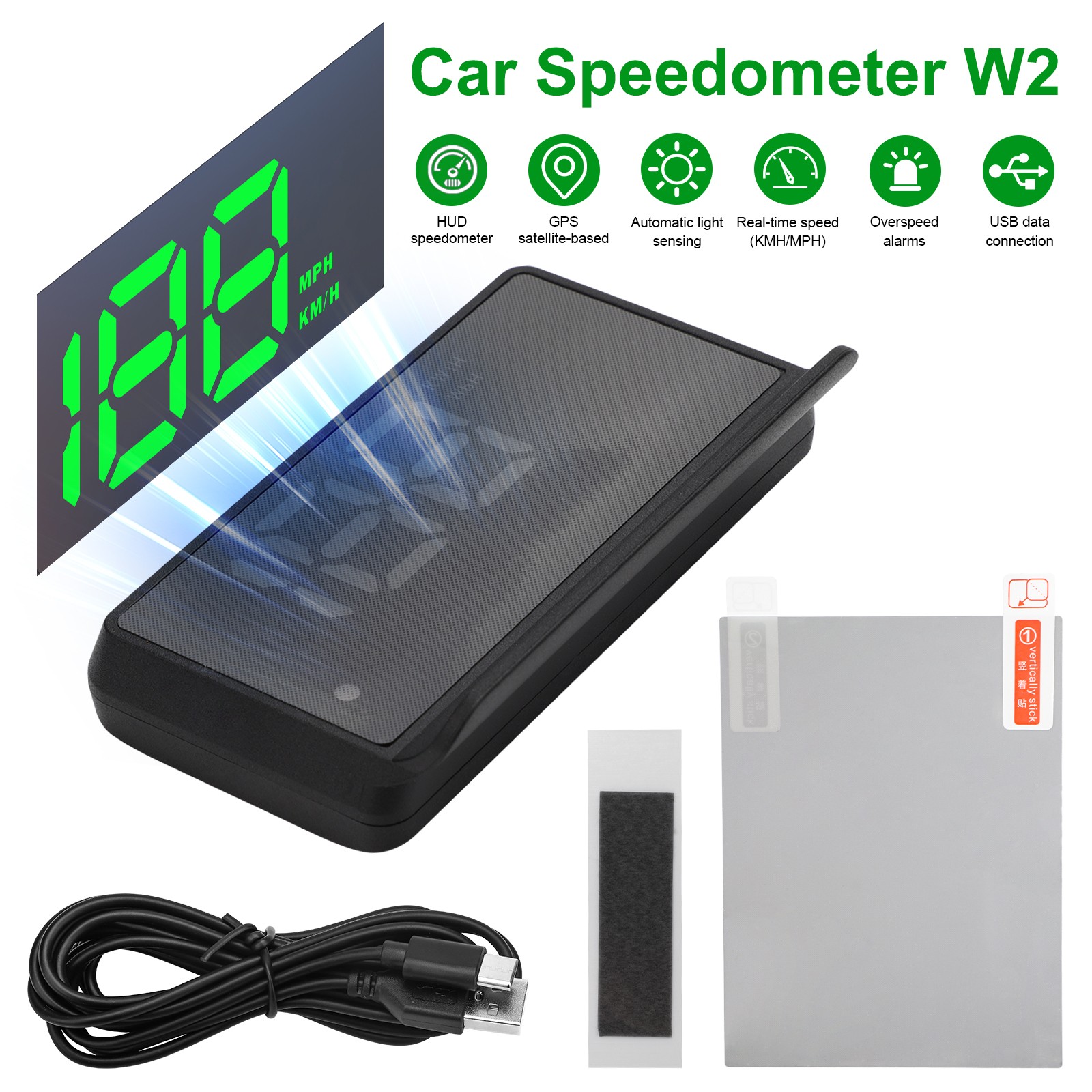 GPS Digital Speedometer HUD Cars Head Up Display MPH KMH Overspeed Alarm Meter