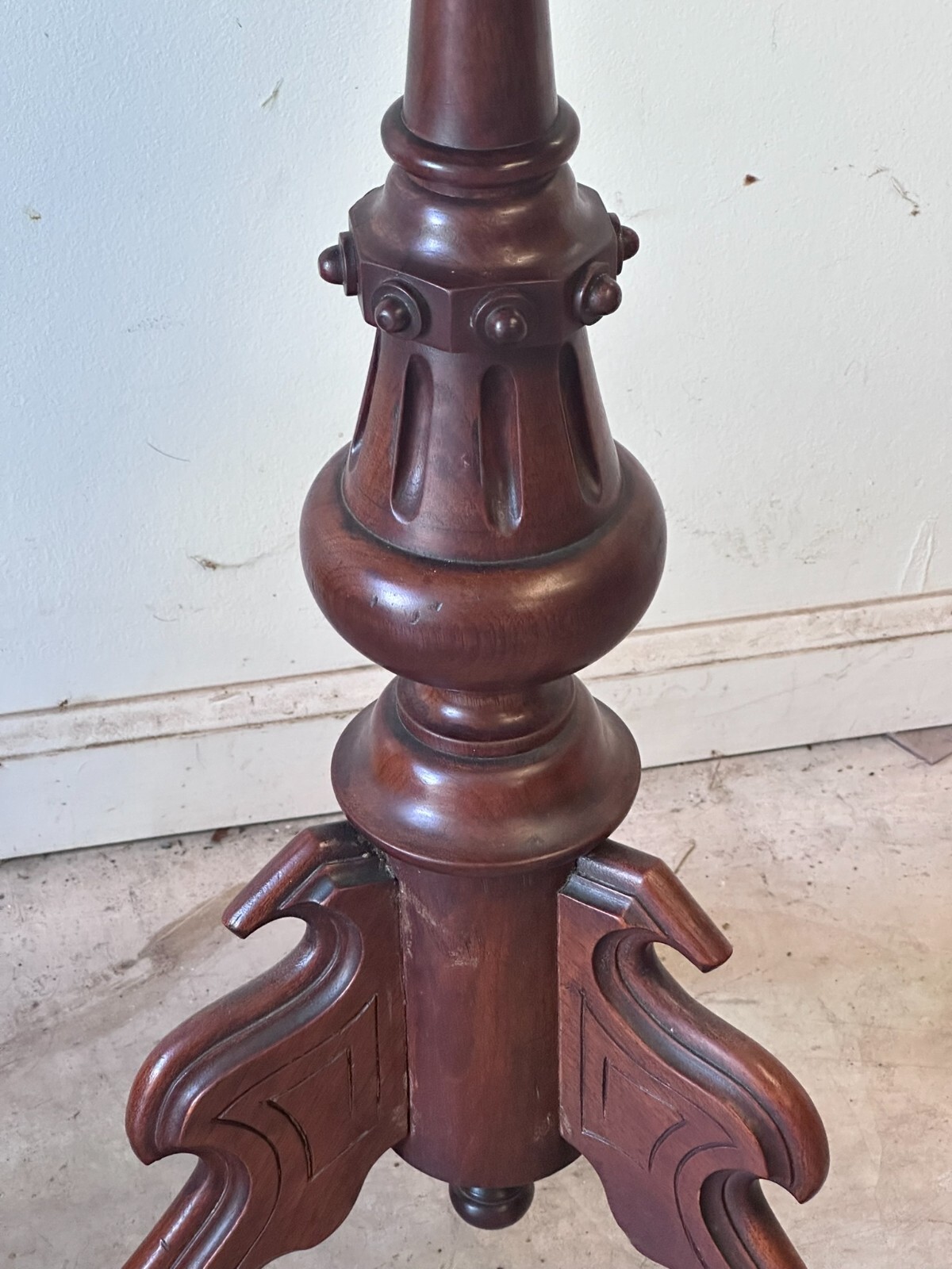 Antique Rennaissance Revival Victorian walnut stand Card Table Pedestal 1870