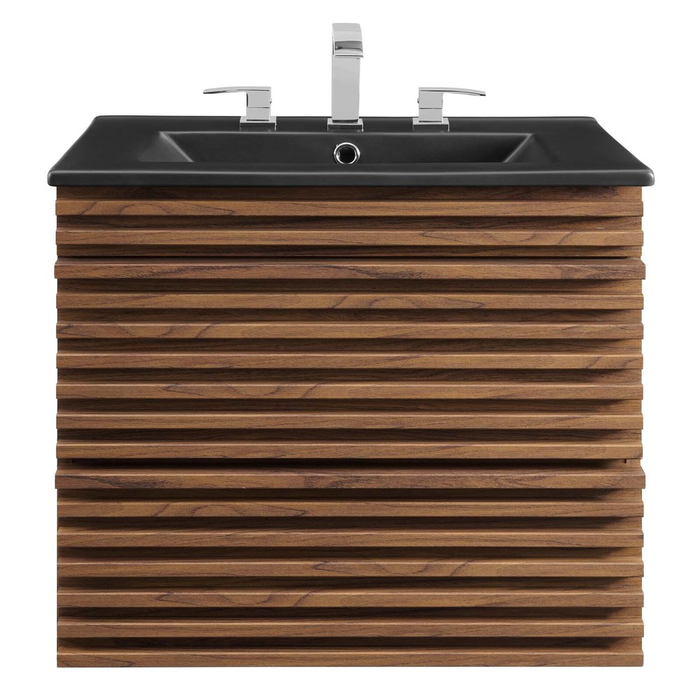 Modway Render 24" Wall-Mount Bathroom Vanity in Walnut Black