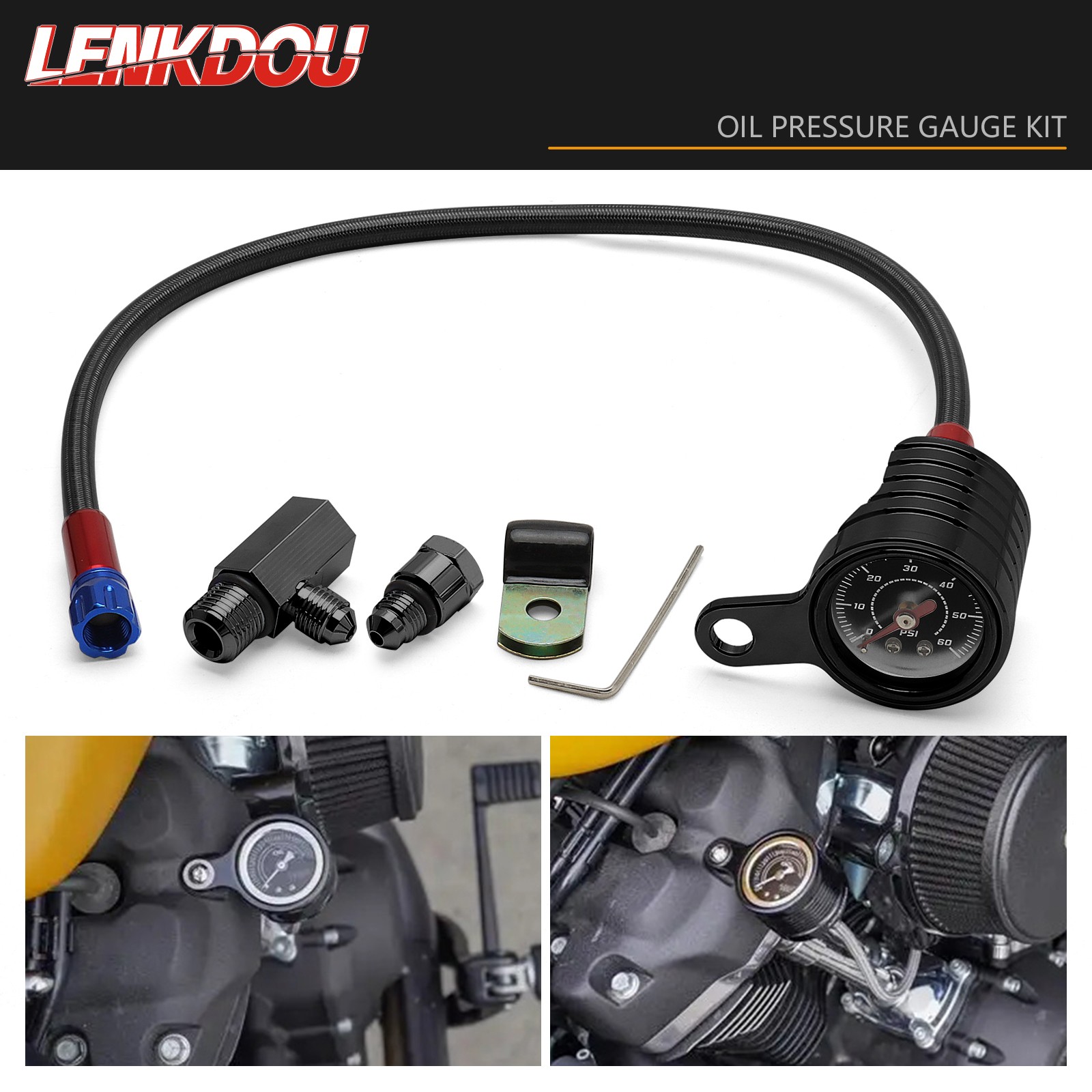 For Harley Twin Cam Black Oil Pressure Gauge Kit Touring Softail Dyna 1999-2017