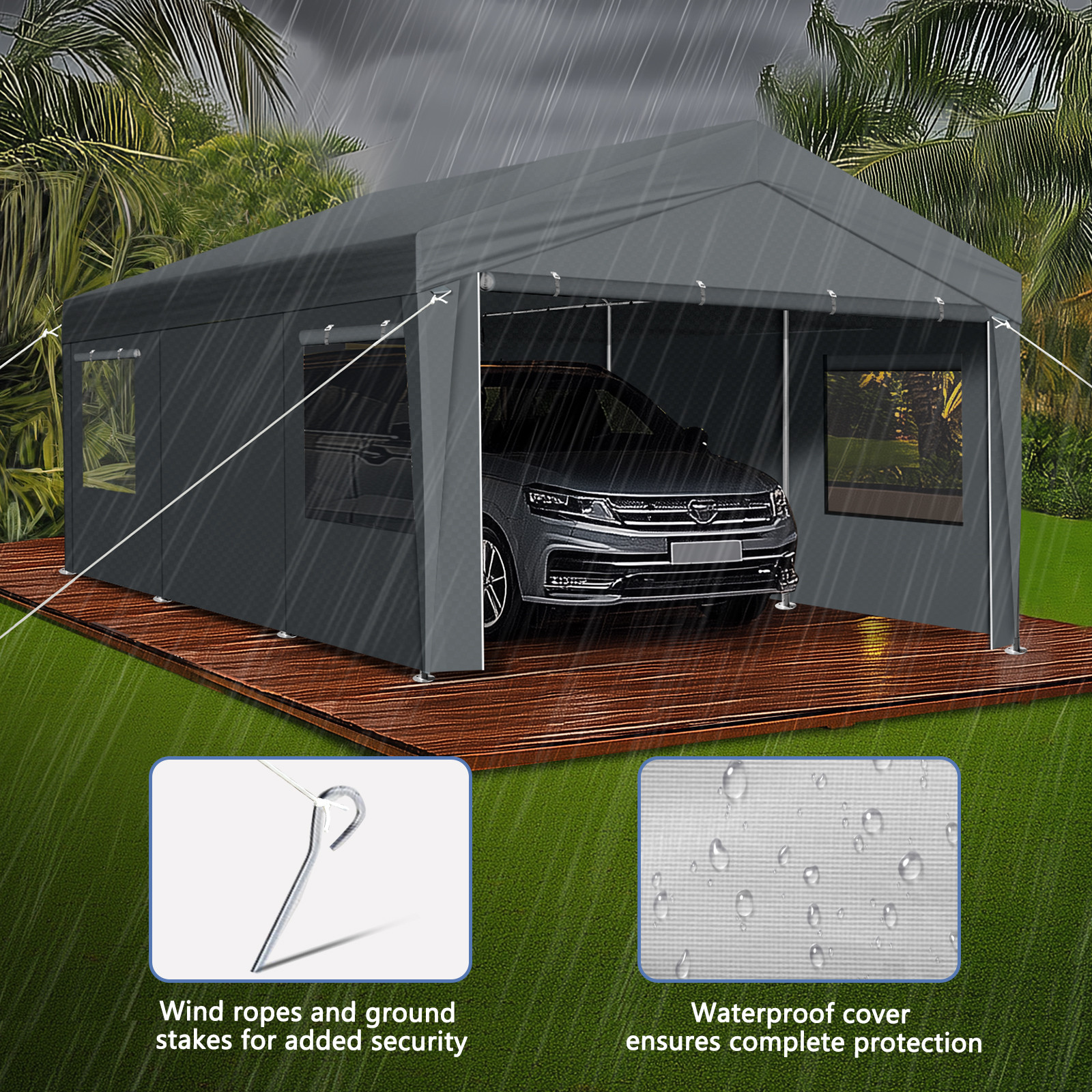Carport Car Canopy Garage Shelter Tent 12x20FT 8 Legs Sidewalls & Windows