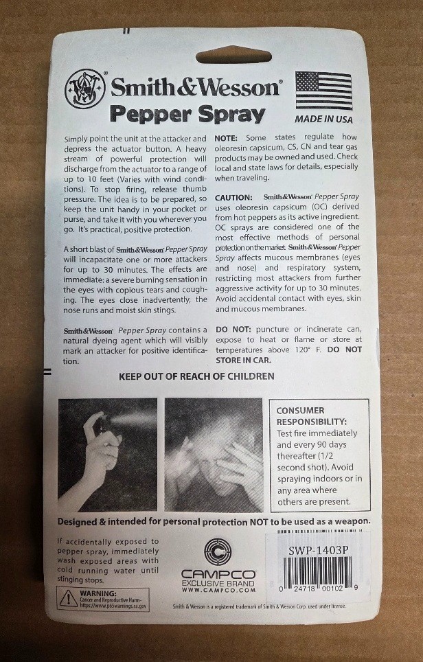 Smith &Wesson Pepper Spray 0.5oz Plastic Case Quick Release Pink