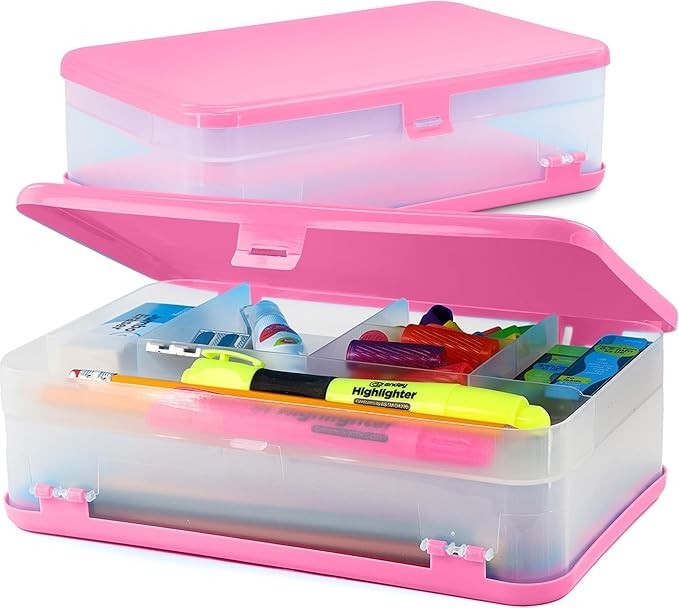 Double Deck Large Pencil Box Pink