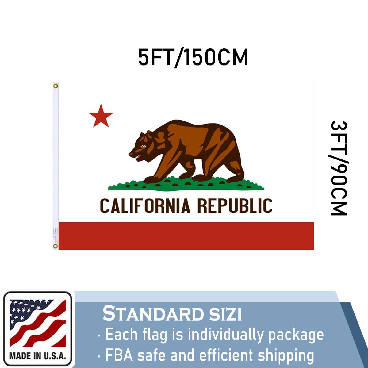 KEYCA California Republic State State Flags 3x5 Outdoor Heavy Duty Double Sided