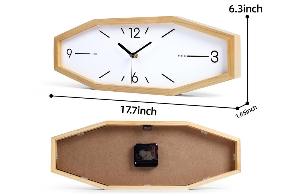 Wooden Retro Wall Clocks, 18 Inches Square Clocks Rectangular Wall Clock Batt...