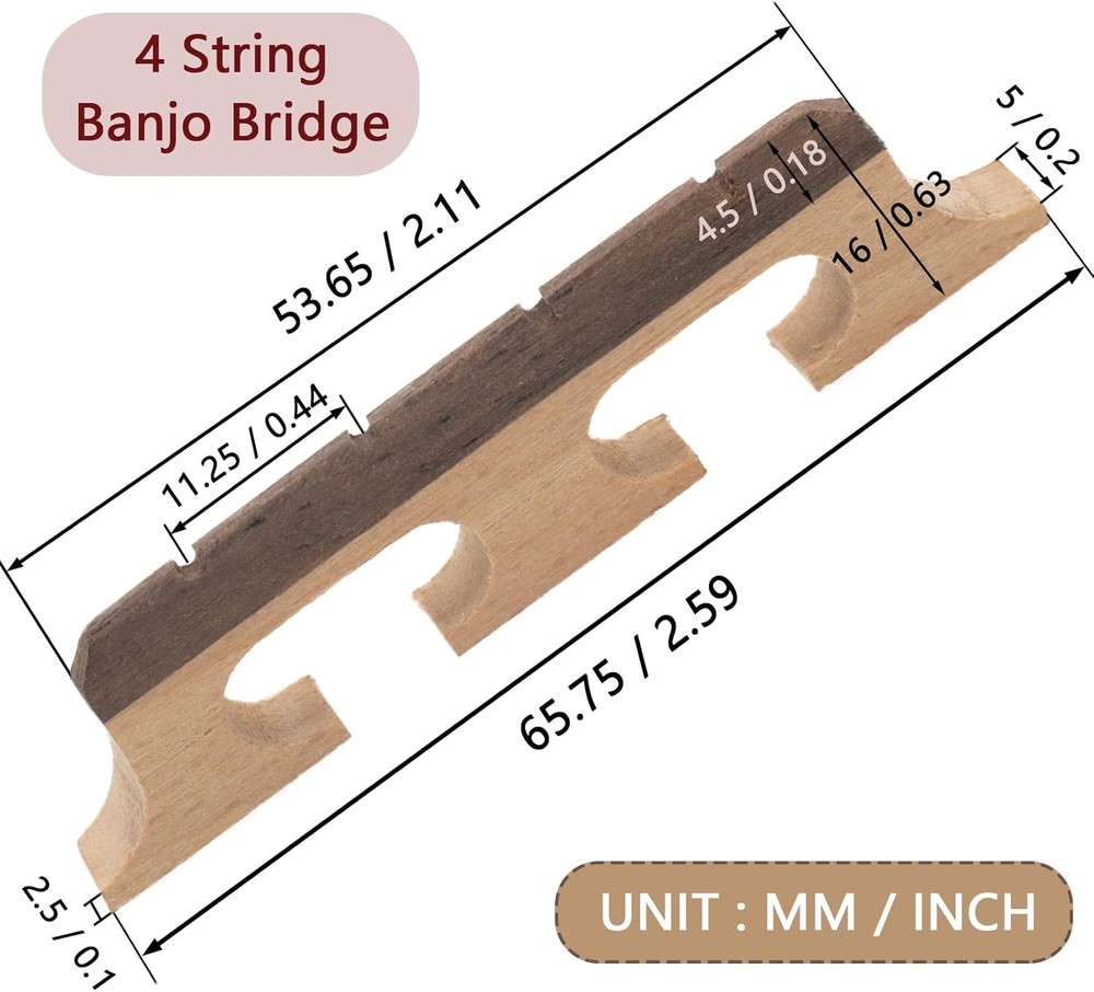 4-String Banjo Bridge, Ebony Maple Bridge Replacement 4 string, natural