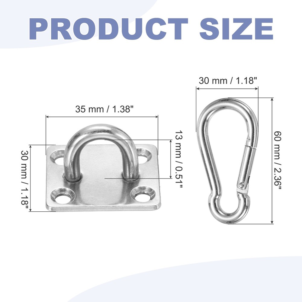 2Set M5 Eyelet Bracket Set Square Hook Plate and Hook, Silver