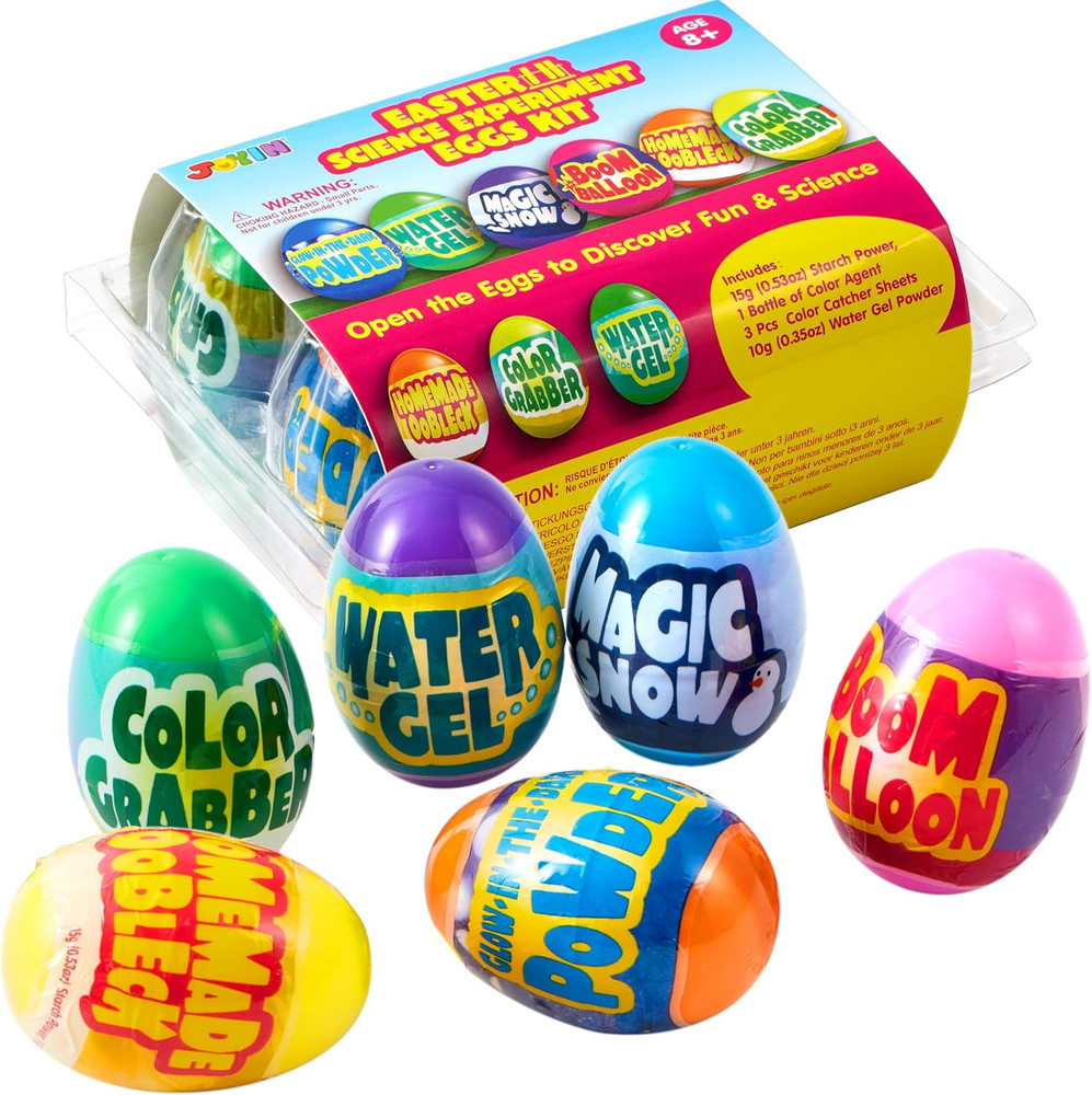 6Pcs Prefilled Easter Eggs with Toys, Plastic Eggs with Science Experiment, Bask