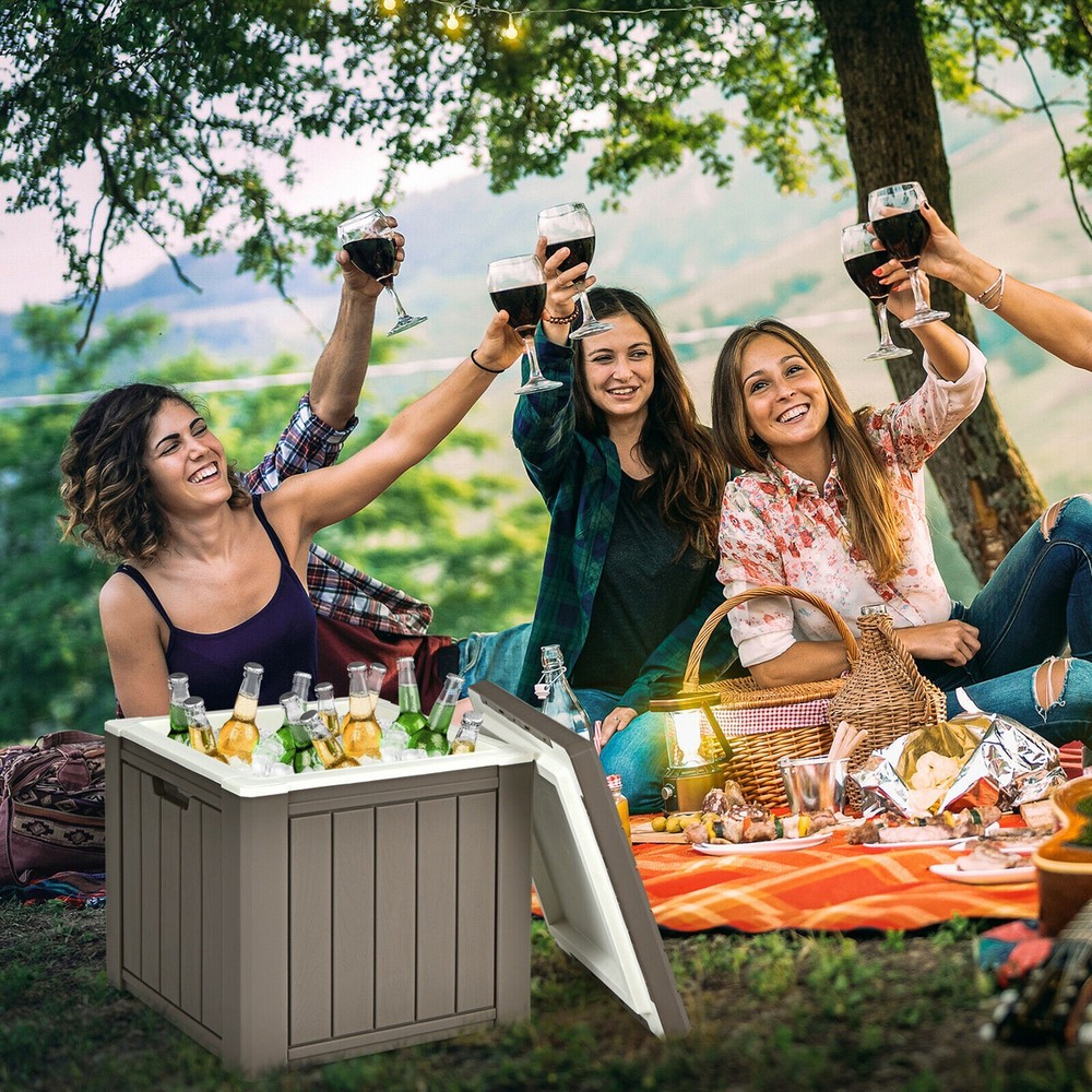 Patio 10 Gallon Ice Cube Cooler Box Table Stool Storage W/Handle Brown