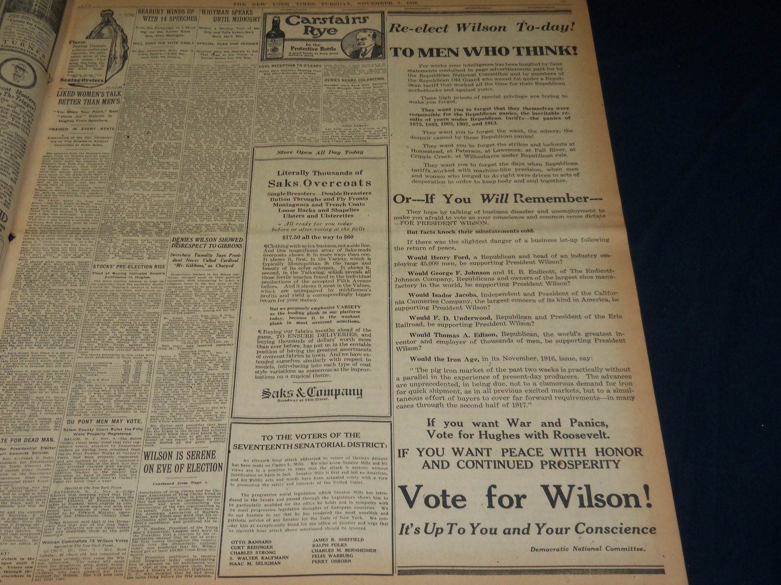 1916 NOVEMBER 7 NEW YORK TIMES - BOTH SIDES SURE OF VICTORY TODAY - NT 7686