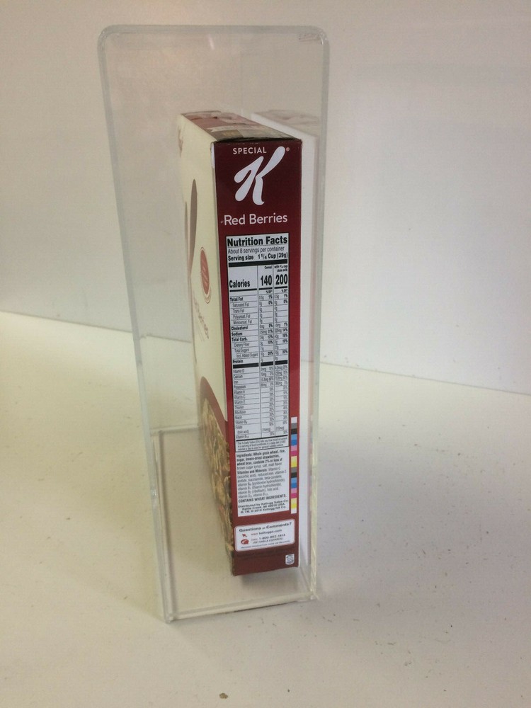 Cereal Box Acrylic Display Case with Wall Mount and Removable Sliding Bottom