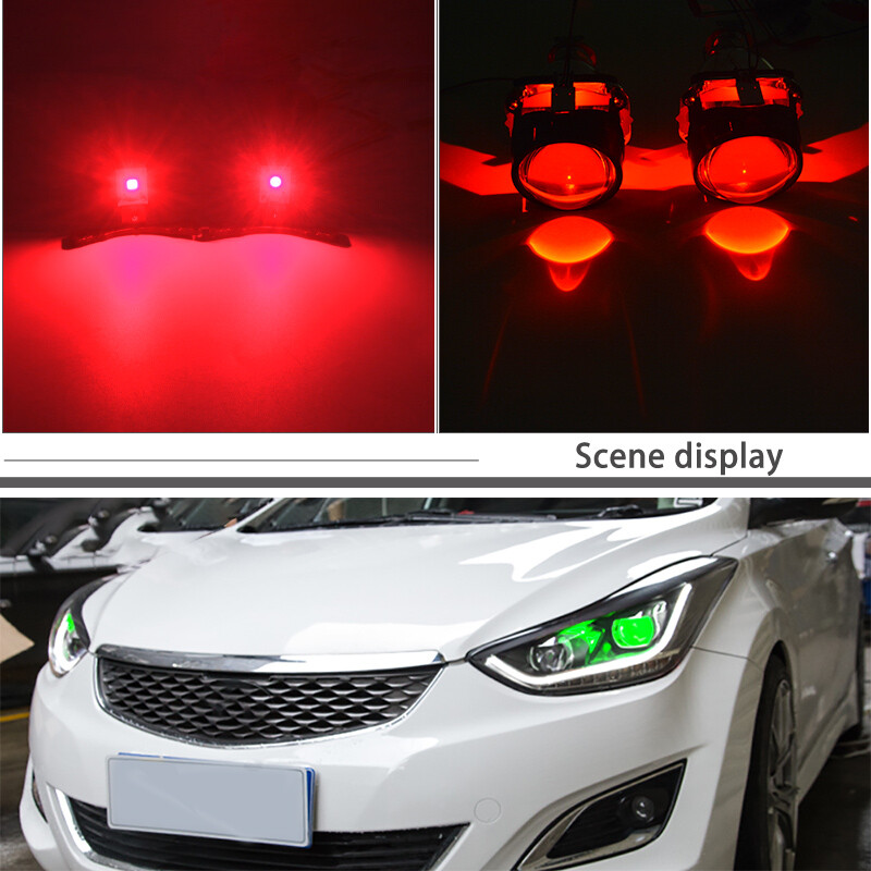 2x Red Devil Eyes Demon Evil Eye LED DRL For Projector Lens Headlight Retrofit