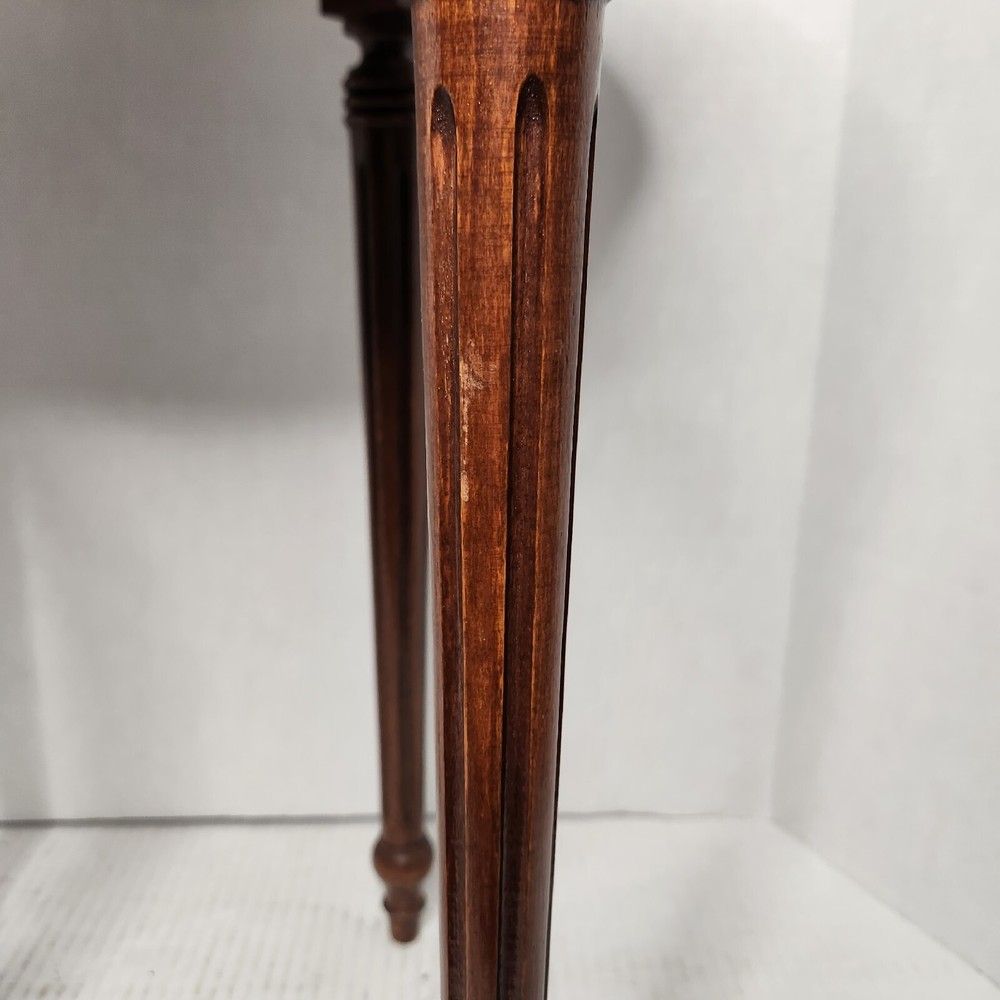 French Side Table W/ Handpainted Ebonized Top Metal Edging Ormolu Accent Antique