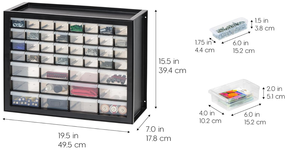 Stackable 44 Drawer Screw Organizer Cabinet for Tools, Beads & Electronics