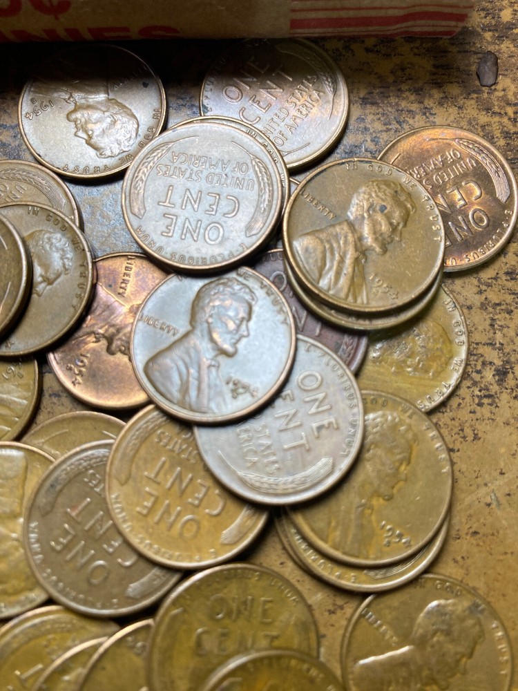 1954-S LINCOLN WHEAT CENT ROLL, nice condition!