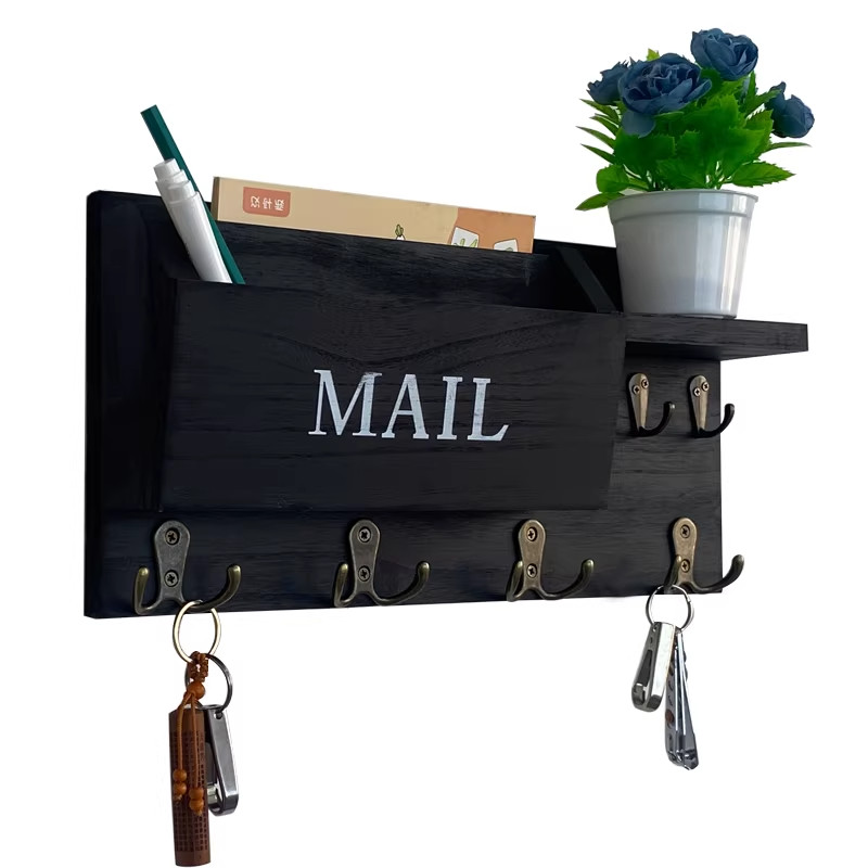 Mail Organizer for Wall Mount ,Key Holder with Shelf Includes Holder and Hooks