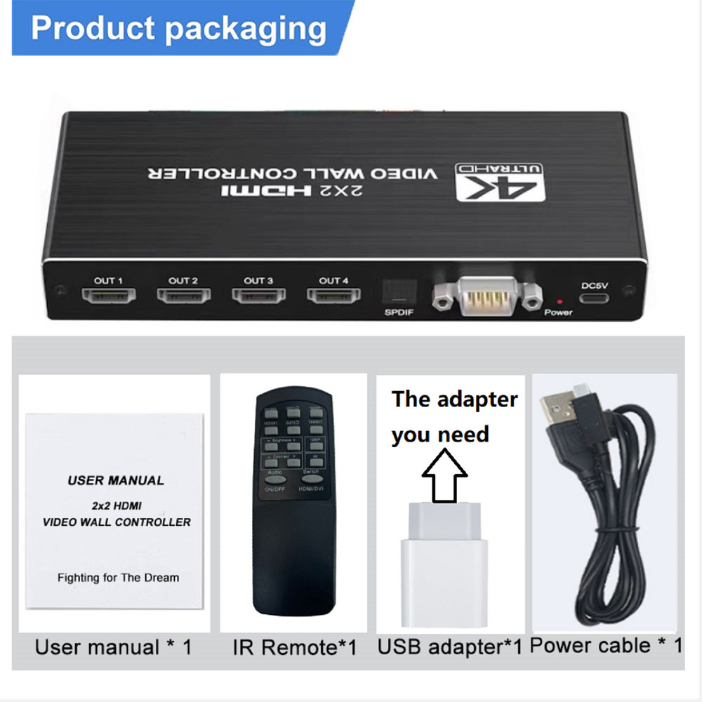 4K matrix HDMI Video Wall Controller 1 In 4 Out HDMI DVI Screen Stitch Processor