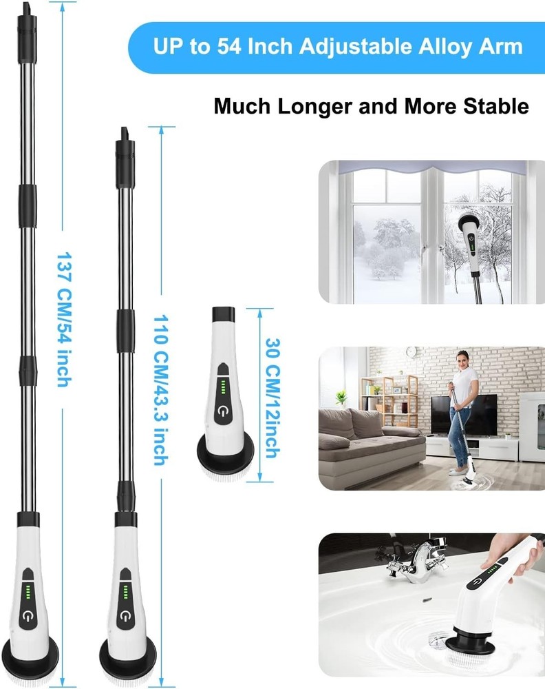 Extendable Spin Scrubber with Stainless Steel Handle for Versatile Cleaning