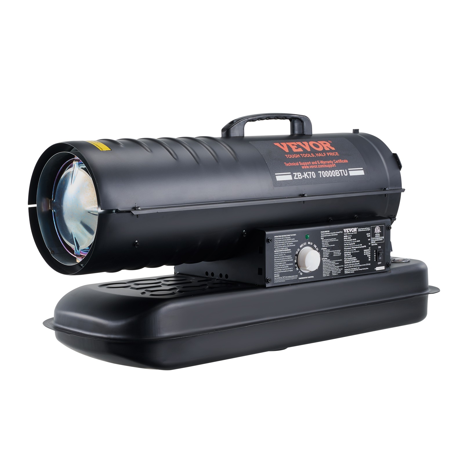 Portable Kerosene Forced Air Heater 70000 BTU Indoor Outdoor Use 5gal Tank