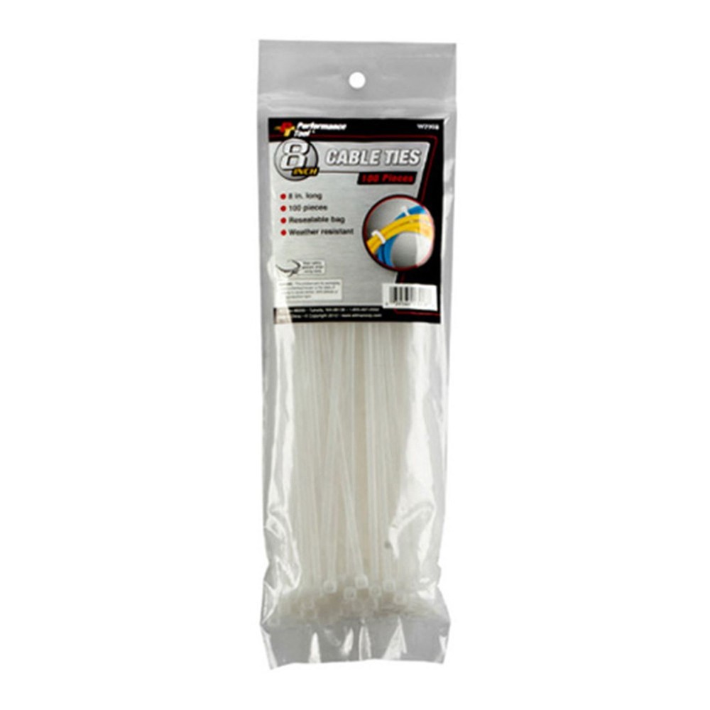 Performance Tool 8" Cable Tie Set White - 100-Piece  W2908