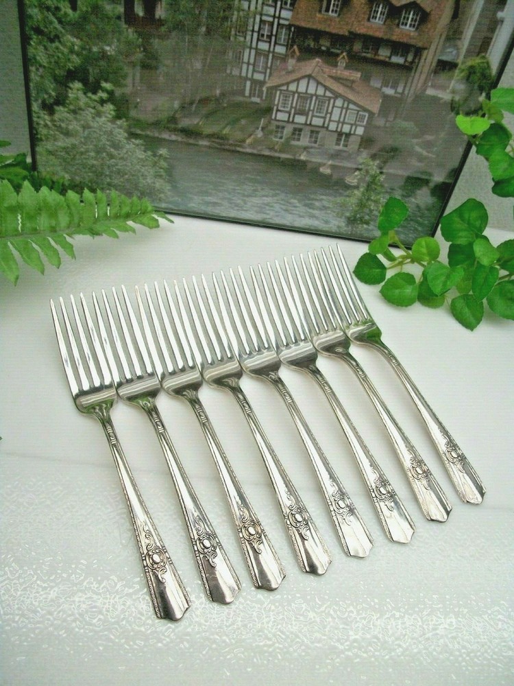 8   Wallace Silver Harmony House  MAYTIME  Silverplate  Dinner Forks  1944