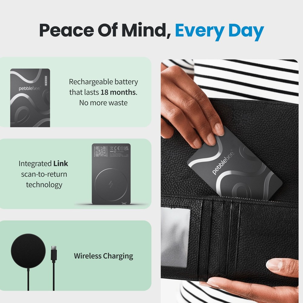 Pebblebee Card 5 | Rechargeable Bluetooth Wallet Tracker | Thin...