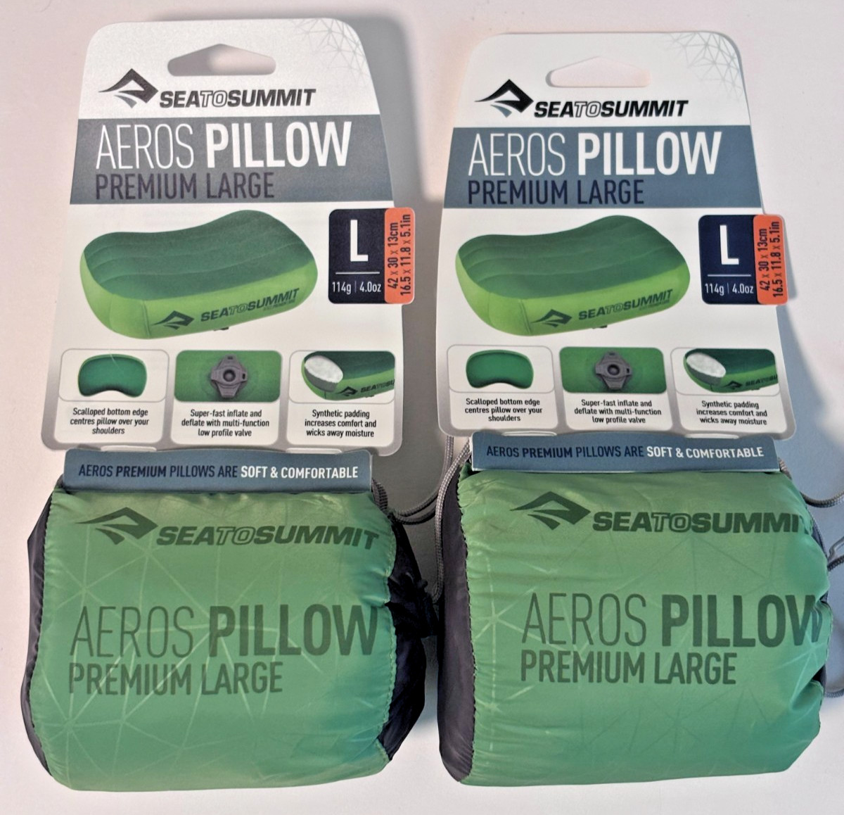 Set Of Two 2x Sea To Summit Premium Aeros Inflatable Air Pillows Large (G) -NEW!
