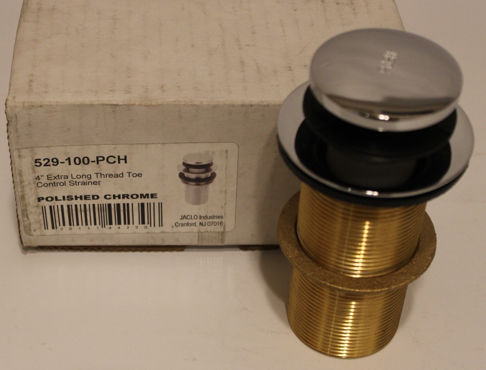 JACLO 529-100-PCH - Extra Long Thread Toe Control Tub Drain (4" Long) - Chrome