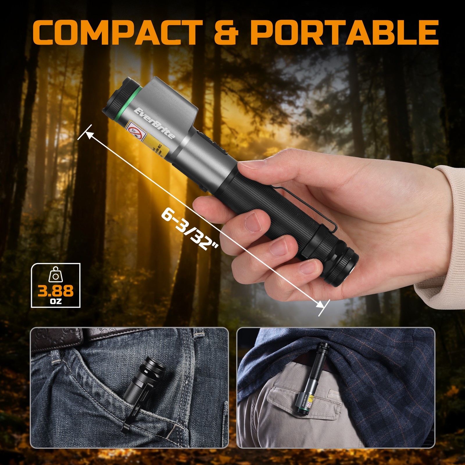 EverBrite Rechargeable EDC Flashlight with White Light and Green Beam 500 Lumens