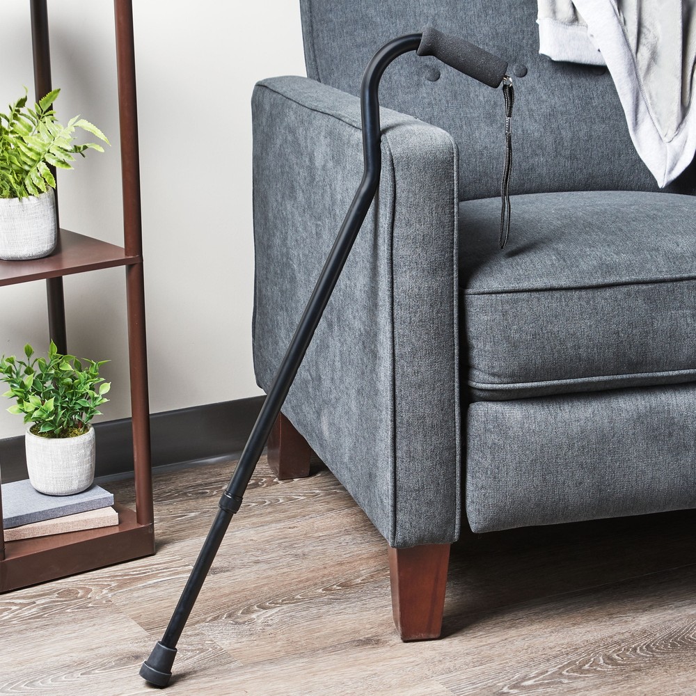 Equate Mobility Aluminum Offset Cane with Foam Handle, Adjustable Height, Black