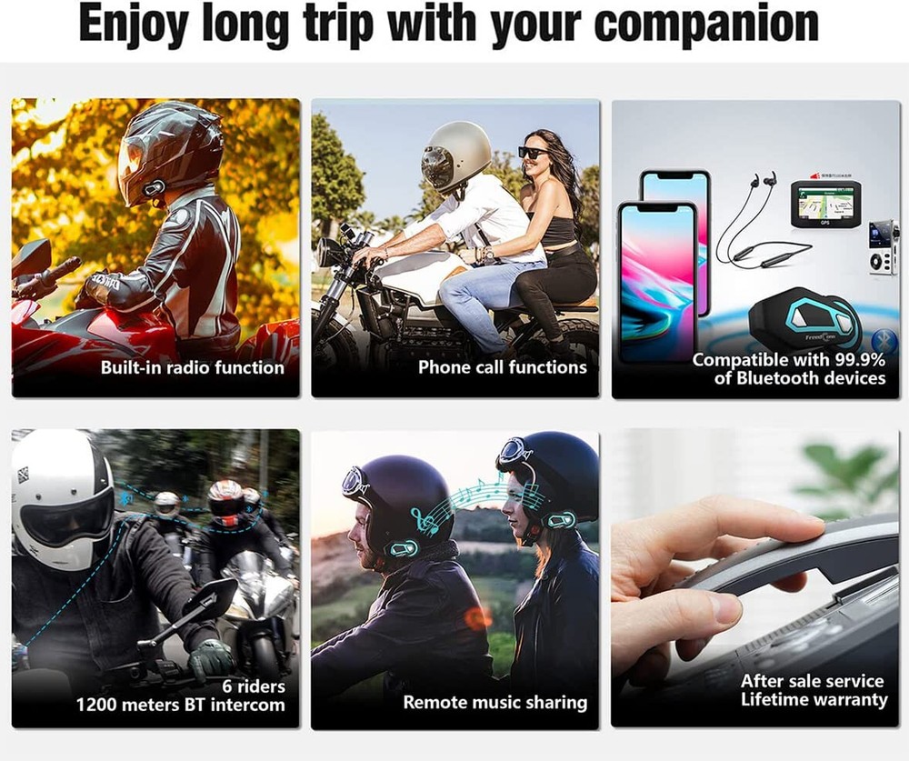 Helmet Bluetooth Intercom Headset Communication Systems Kit Group Intercoms FM