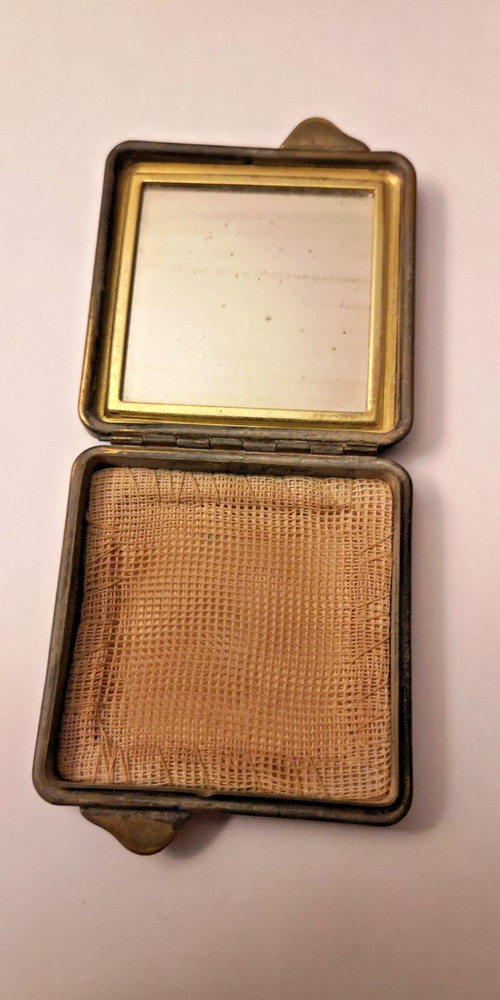 Vintage Collectible Powder Case Box Leather Brass