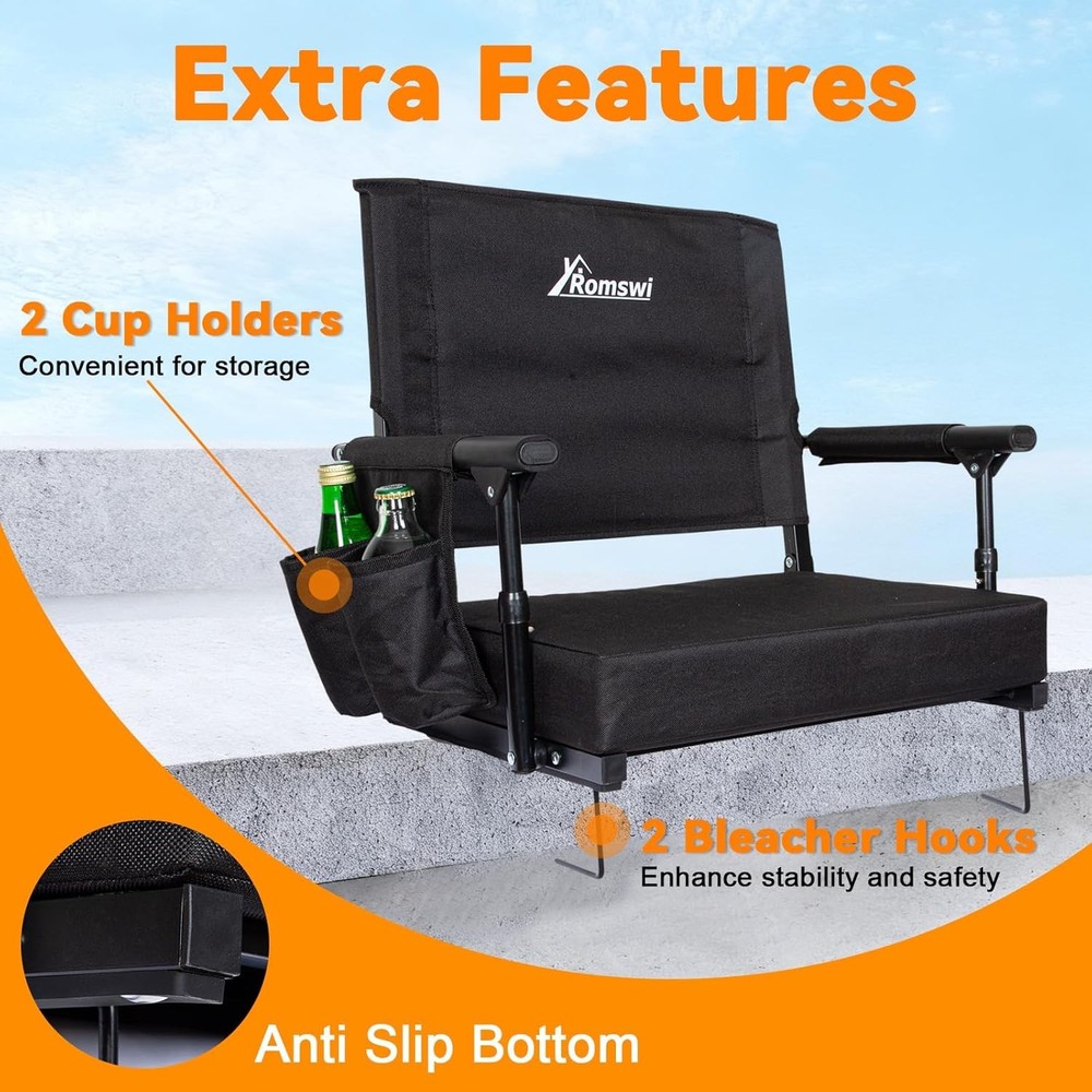 2-Pack 2.8" Thick Stadium Seats W/ Back Support & Armrests Lightweight Bleacher