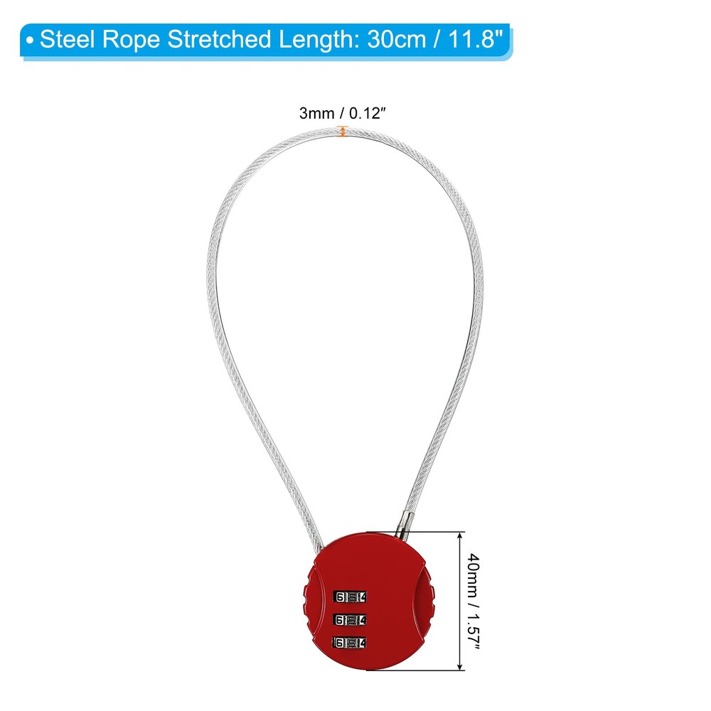 Small Combination Block 11.8", 3pc 3 Digit Luggage Lock, Red