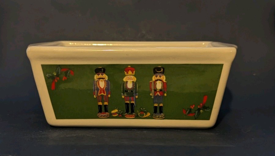 Small 6" Ceramic Pan Loaf By Nantucket With Nutcracker Design