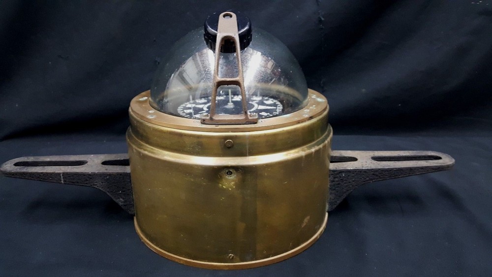 Vintage E.S. Ritchie & Son Maritime Brass Water Based Binnacle w/ Mount Brackets