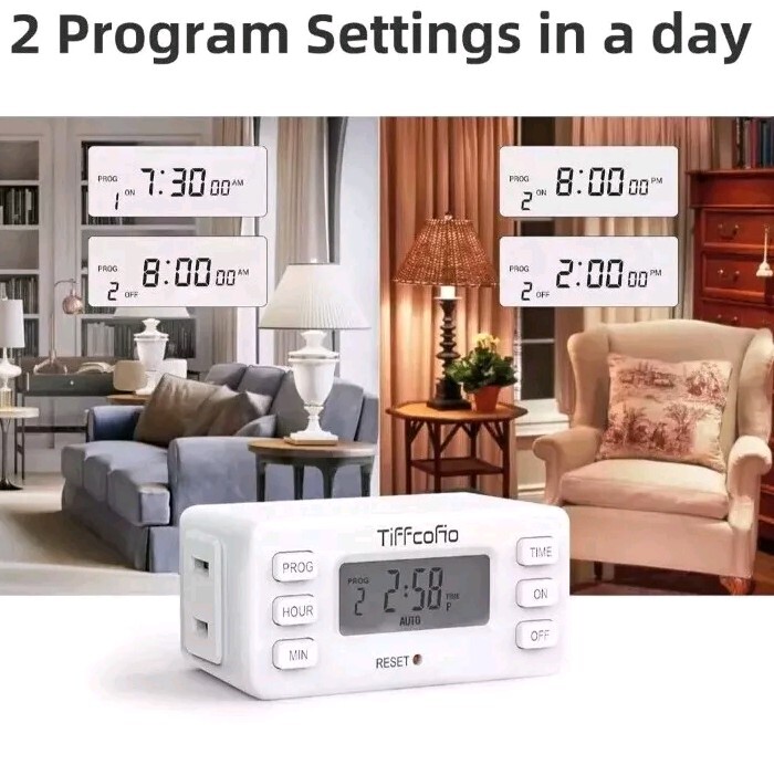 2 TiFFCOFiO Indoor 15A/1800w Digital Light Programmable Outlet Timer Prong Plug