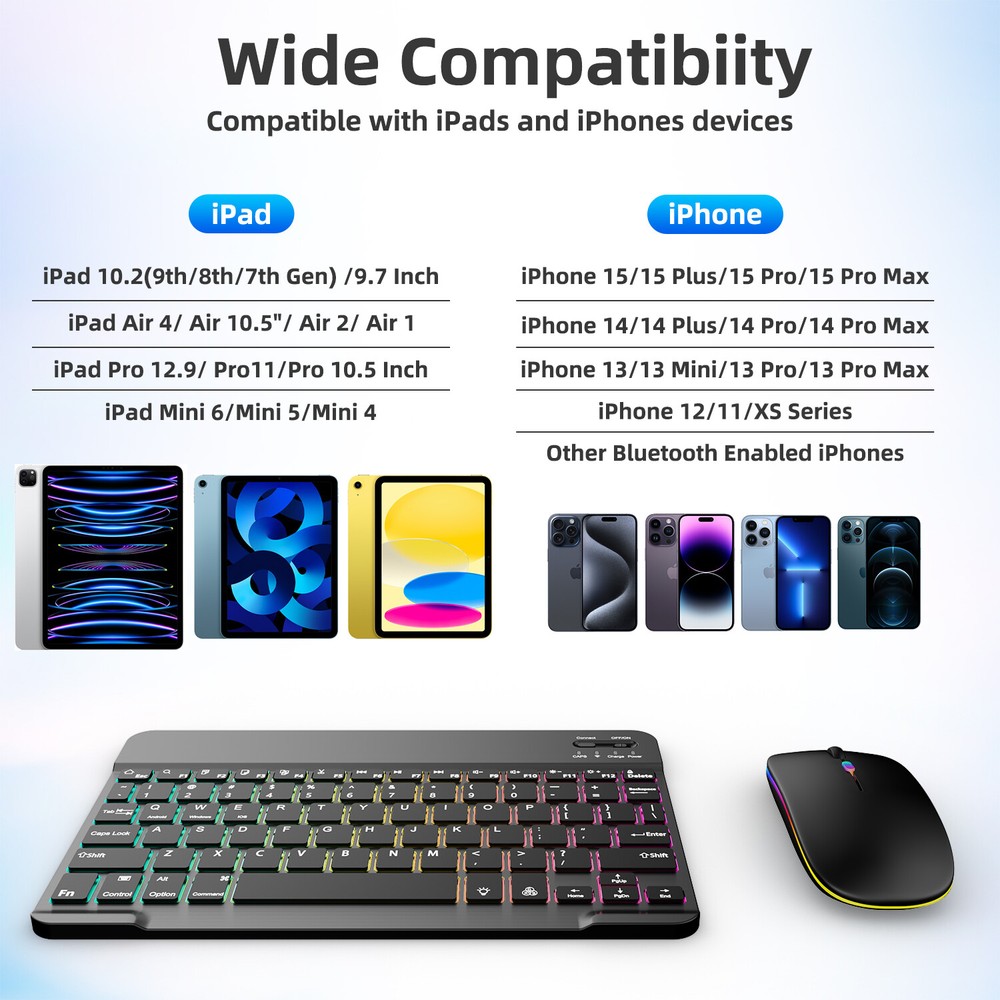 RGB Backlit Wireless Gaming Keyboard Mouse - Ergo Low Latency Multi-Device Combo