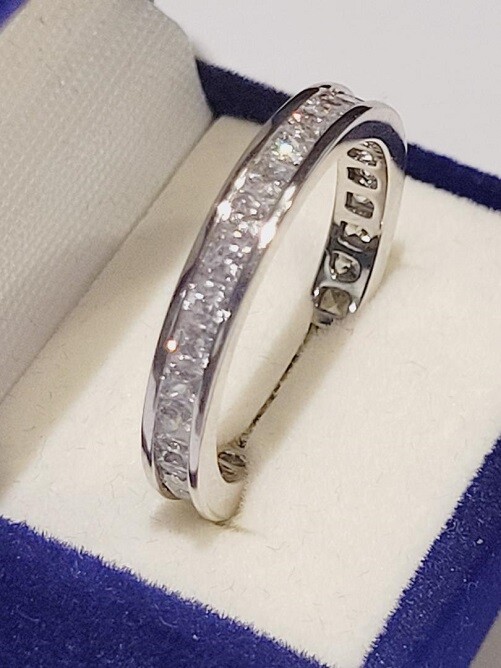 CLEARANCE Princess simulated Moissanite Eternity Band Wedding Ring Sterling