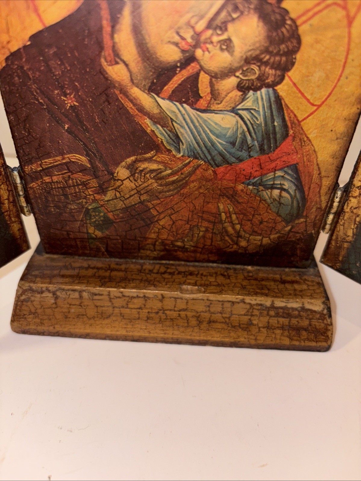 Religious Florentine Triptych Wood Plaque Gold Gilt Icon Relic Print