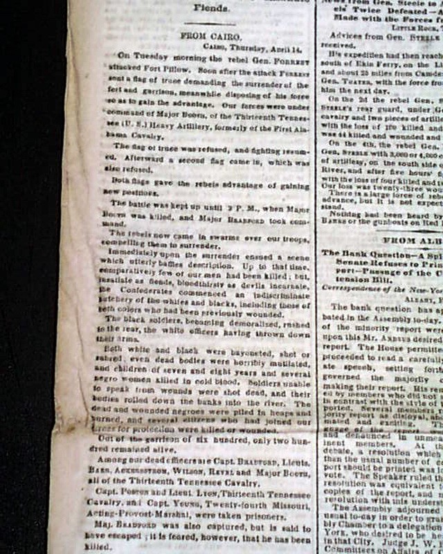 FORT PILLOW MASSACRE Confederate Nathan Forrest Negroes Killed 1864 Civil War