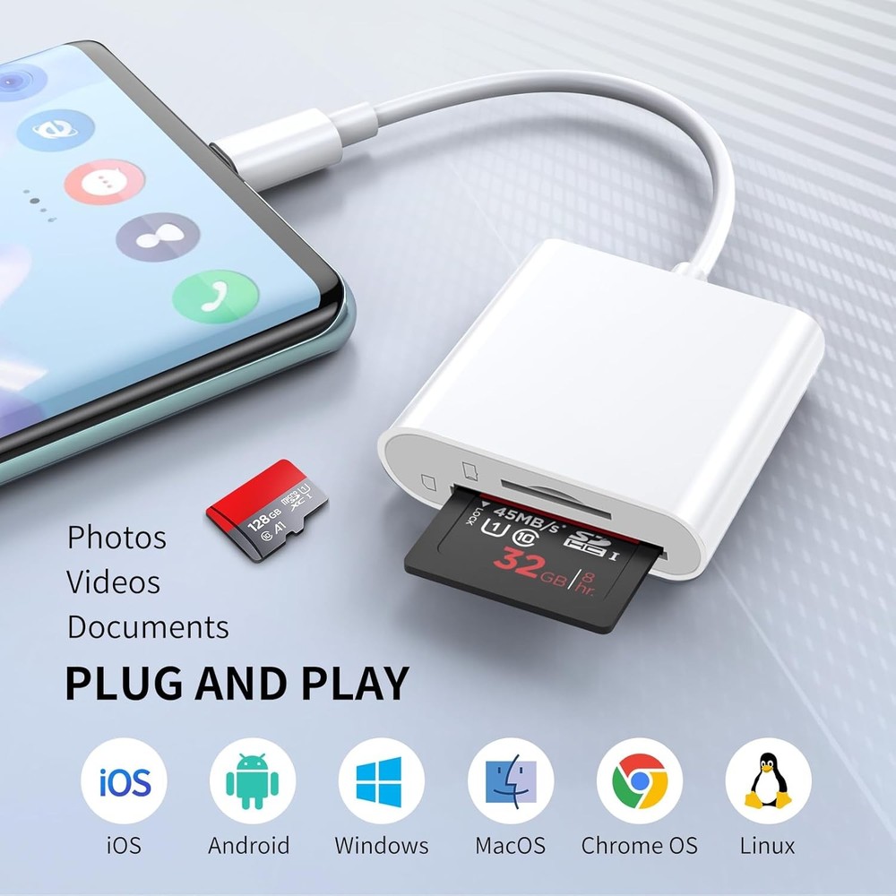 USB C SD Card Reader for iPhone 15 16/iPad/MacBook/Mac,Type C Memory Trail Camer