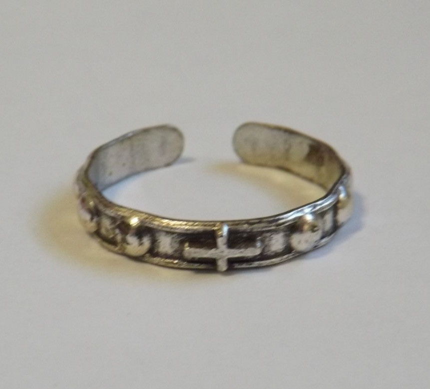 Vtg 1960's new old stock pocket rosary band ring adjustable 10 religious cross