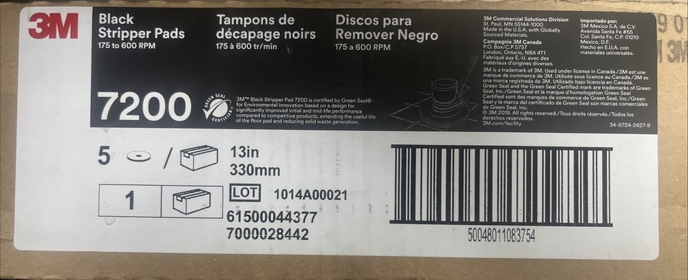 3M 13" Black Stripper Pad 7200| 5/Case